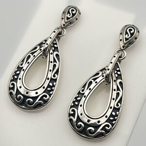 Vintage Sterling Silver Bali Style Scrolling Teardrop Dangle‎ Earrings